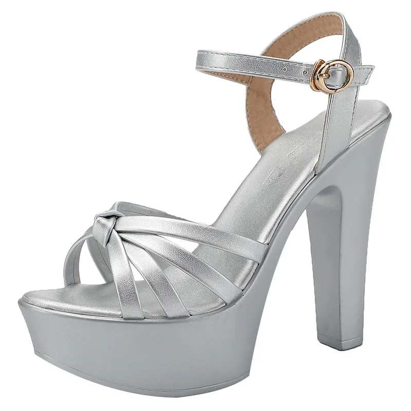 Small Size 32-43 White Silver Wedding Shoes Women High Heels 2025 Summer 8 11 13cm Thick Platform Sandals for Office Party Model