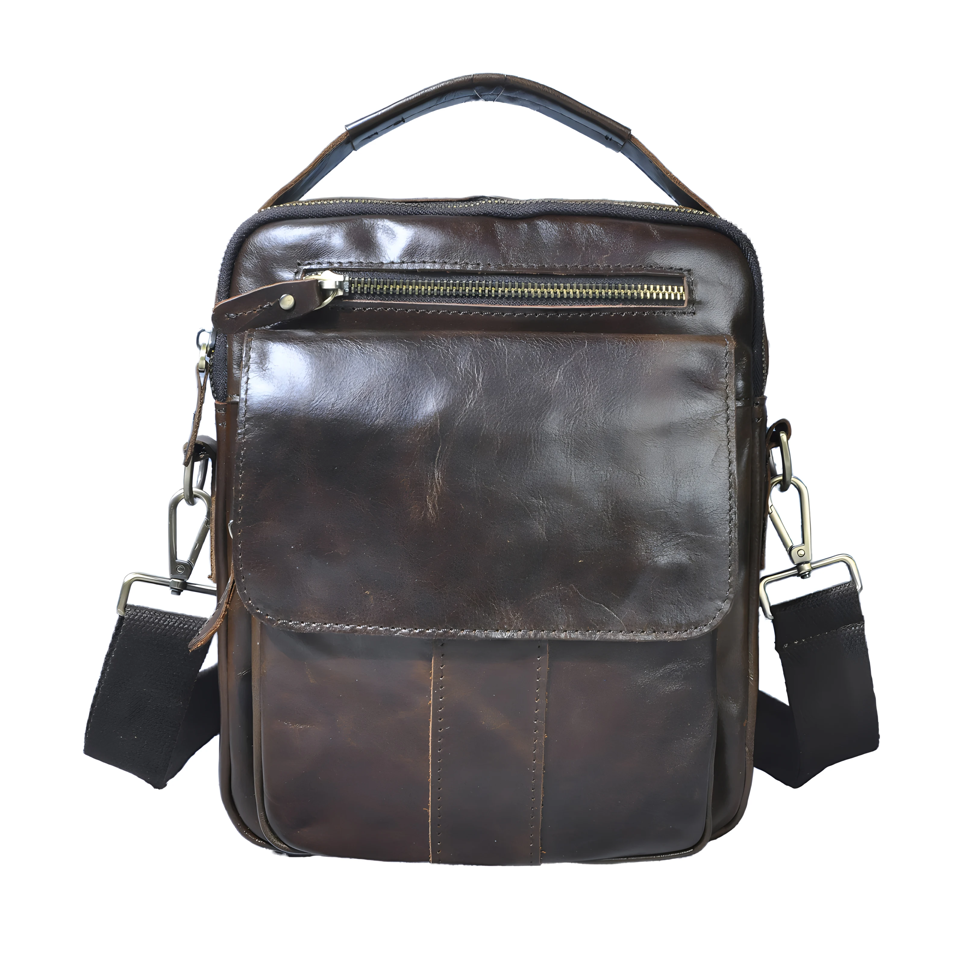 Genuine Leather Male Design Coffee School Travel Messenger Cross-body bag For Men College 10