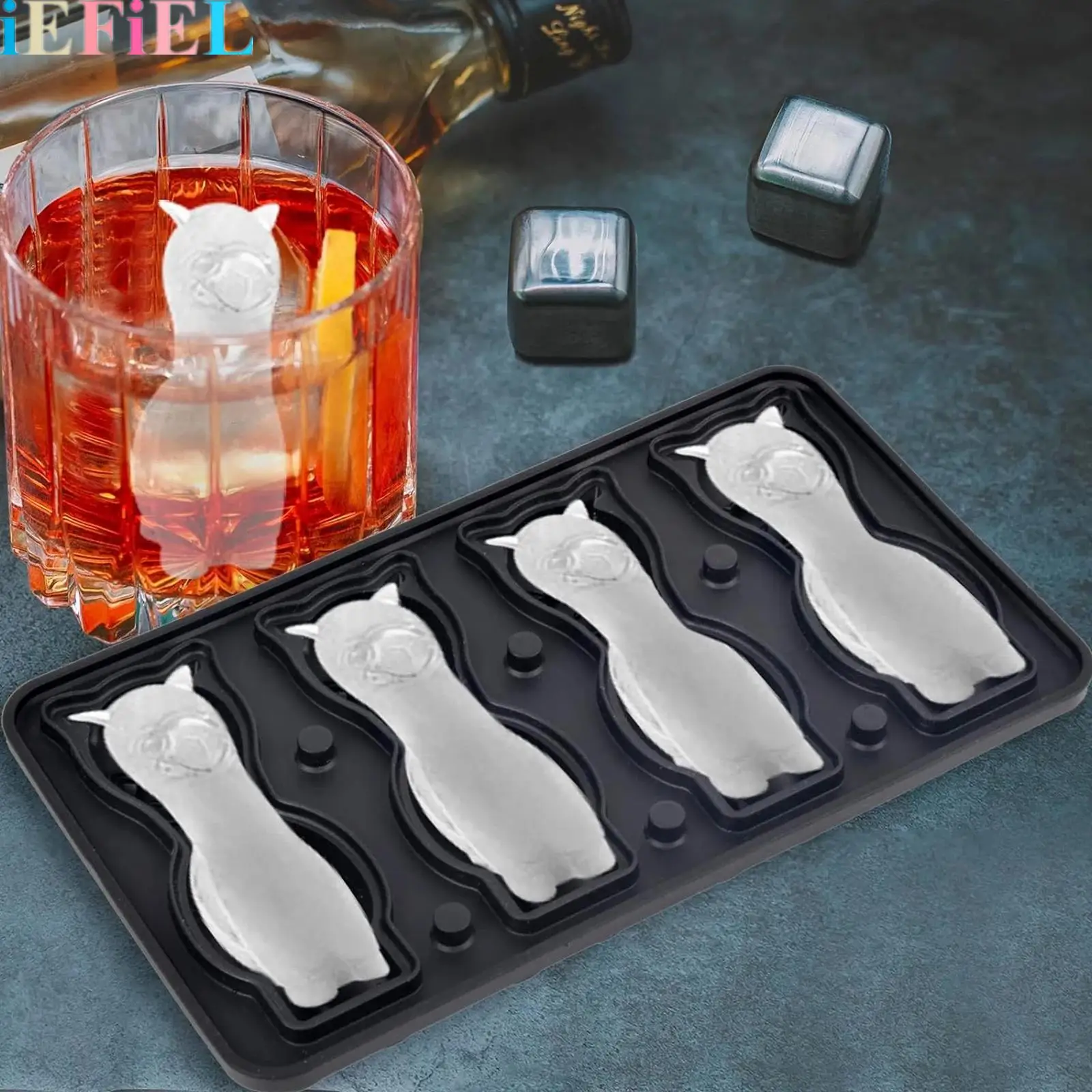 

1Pcs 4-cavity Animal-shaped Silicone Ice Cube Mold with Funnel for Restaurant Home Bar Hotel