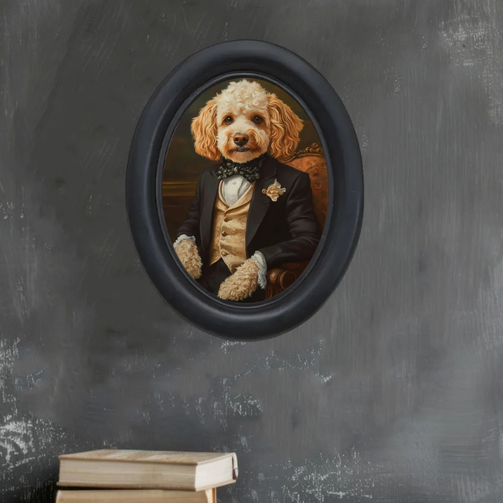 1 Piece of Dog Decorative Murals for Retro Halloween Wearing Suits - Handmade Oval Wooden Decorative Wall Art (5.25* 4.16inch), Oval Decoration, Halloween, Christmas, Thanksgiving Victorian Room Dark Decoration, Dog Decoration