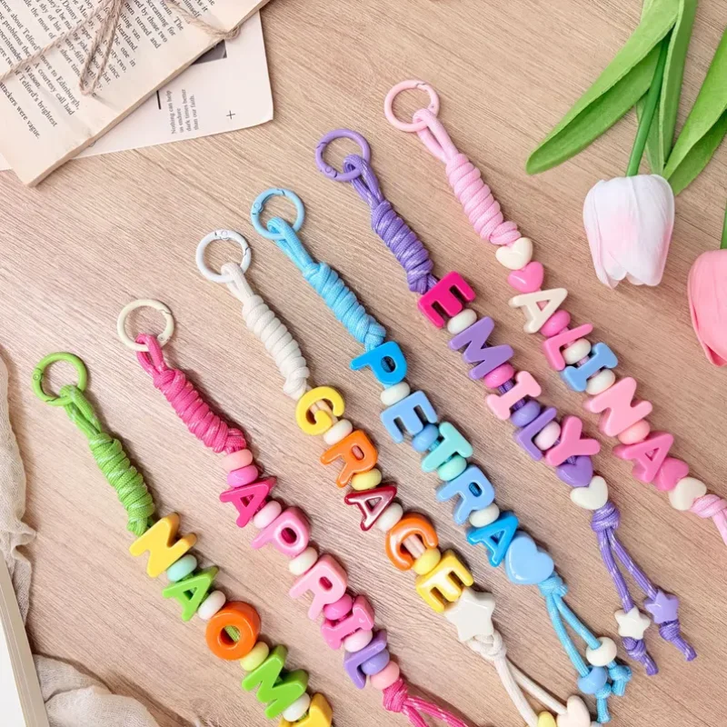 Personalized custom name bead keychain, hand-wovenropeletter keyring,Pleasespecify the color and letter when placing the order.