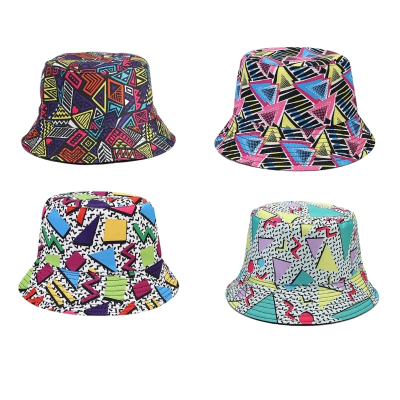 

Vintage Fisherman Hat Geometric Bucket Hat 80s 90s Bucket Hat Summer Hat SunHat 066F