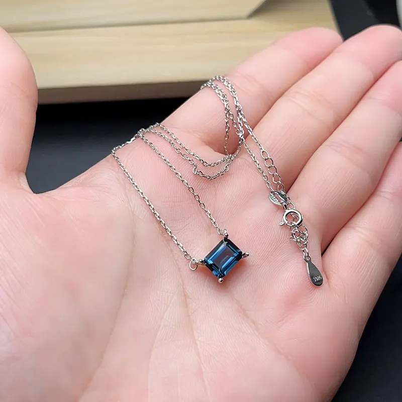 Real London Blue Topaz Pendant 6mm*8mm 1.2ct Natural Topaz Necklace Pendant 925 Silver Ring 18K Gold Blue Gemstone Jewelry - Image 2