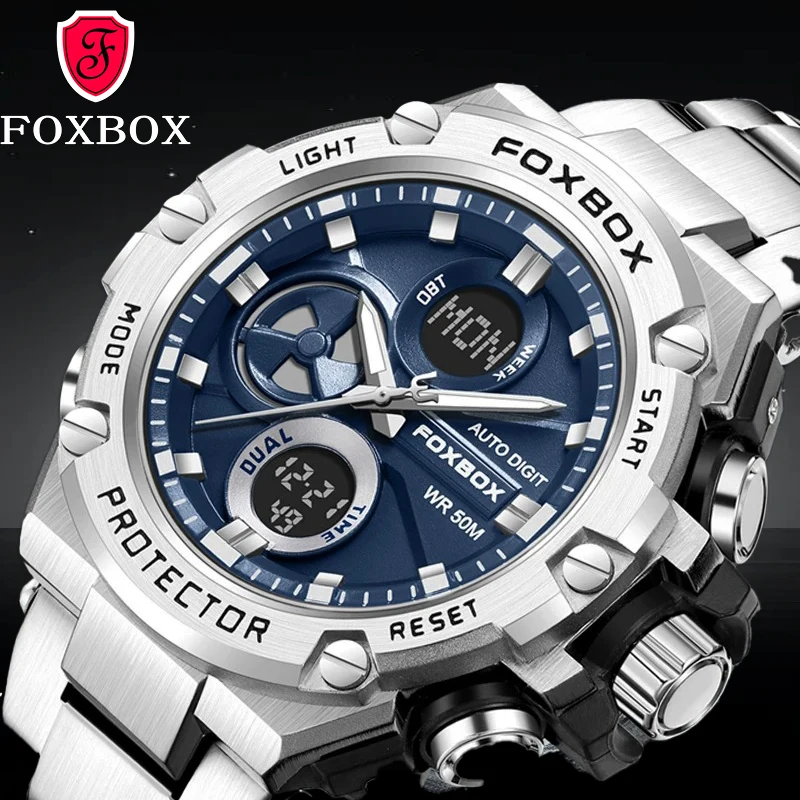 FOXBOX Top Brand Luxury Digital Sport Watches For Men Silicone Waterproof Chronograph Clock Fashion Luminous Quartz Wrist Watch