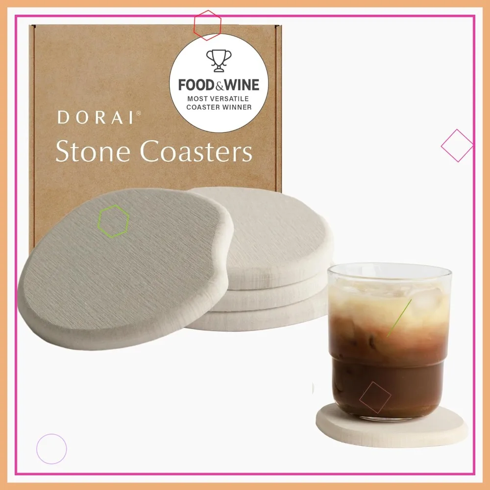 

Modern Sandstone Coaster Set - 4 Absorbent Diatomite Coasters for Instant Drying, Elegant Design