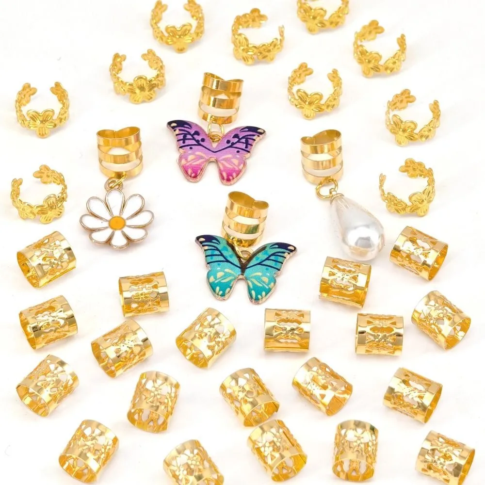 34 قطعة فراشة الجوف خارج الشعر الدائري الشعر تجديل الرهبة أقفال المجدل الخرز الضفائر القذرة مقاطع الكفة المعدنية أنابيب جديلة الشعر