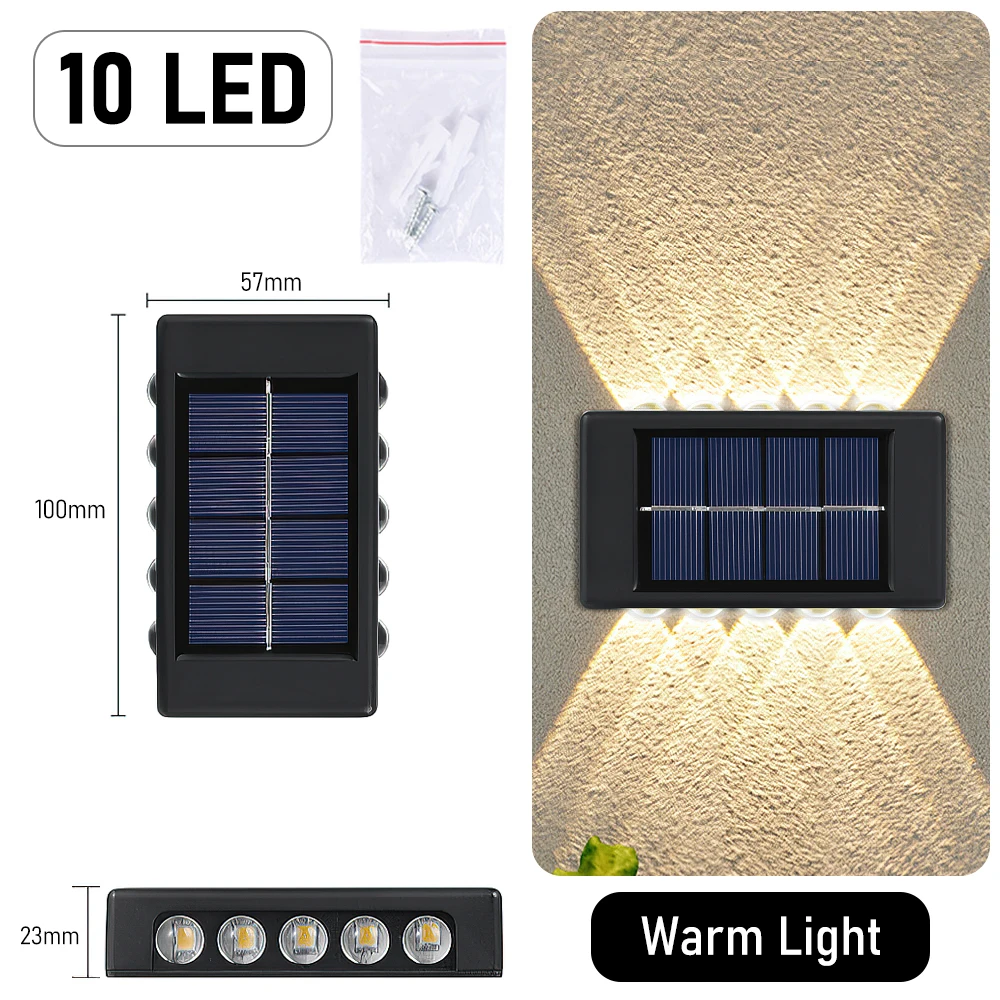 10-LED-wandlamp op zonne-energie Buiten waterdicht op zonne-energie Licht omhoog en omlaag verlichten huis tuin veranda tuindecoratie