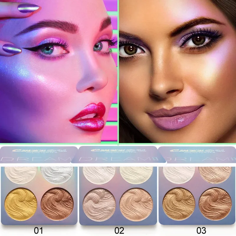 CmaaDu 4Color Luminous Makeup Shimmer Baking Powder Highlighter Palette Skin Sheer Coverage Face Contour Bronzer Cosmetic