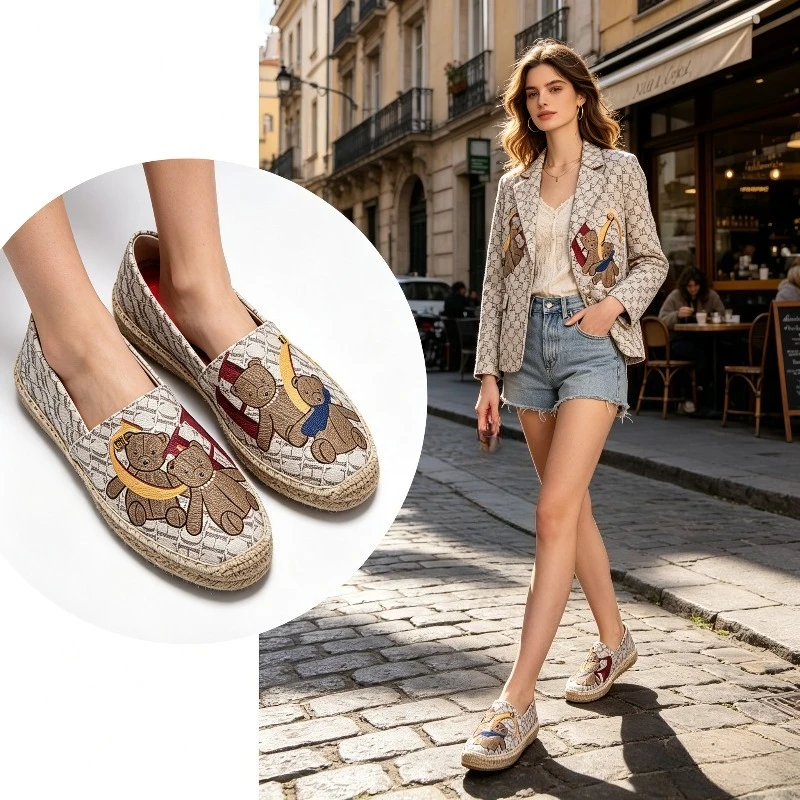 CHHC Spring Summer Women Espadrilles Color Block Letter Print Fashion Breathable Durable Classic Design Casual Shoes