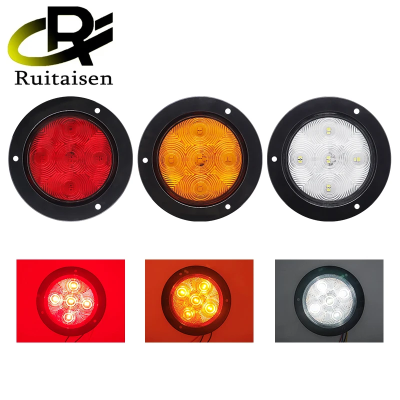 

1x/2x Round LED Tail Light 12-24V Truck Amber Red Brake Stop Light Turn Reverse Signal White Trailer Led Rear Tail Light