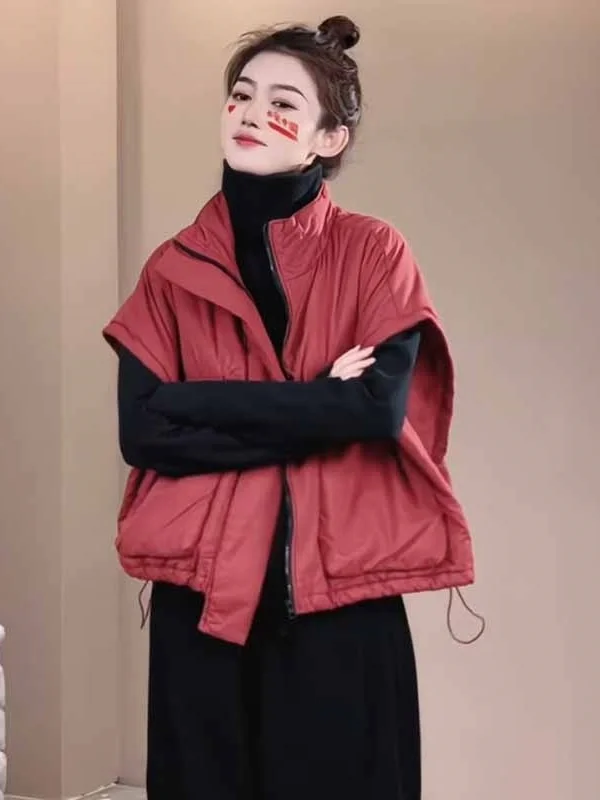 Lose lässige Damen-Baumwollweste, doppelt, groß, mit Stehkragen, Jaet-Oberbekleidung, reine Farbe, Pendeln, chinesische Produktion