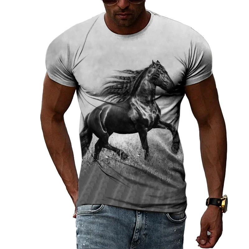 Summer 3D Animal Horse Graphic T Shirts For Men Fashion Casual O-neck Harajuku Hip-Hop Style Printed Short Sleeve T-shirts Top