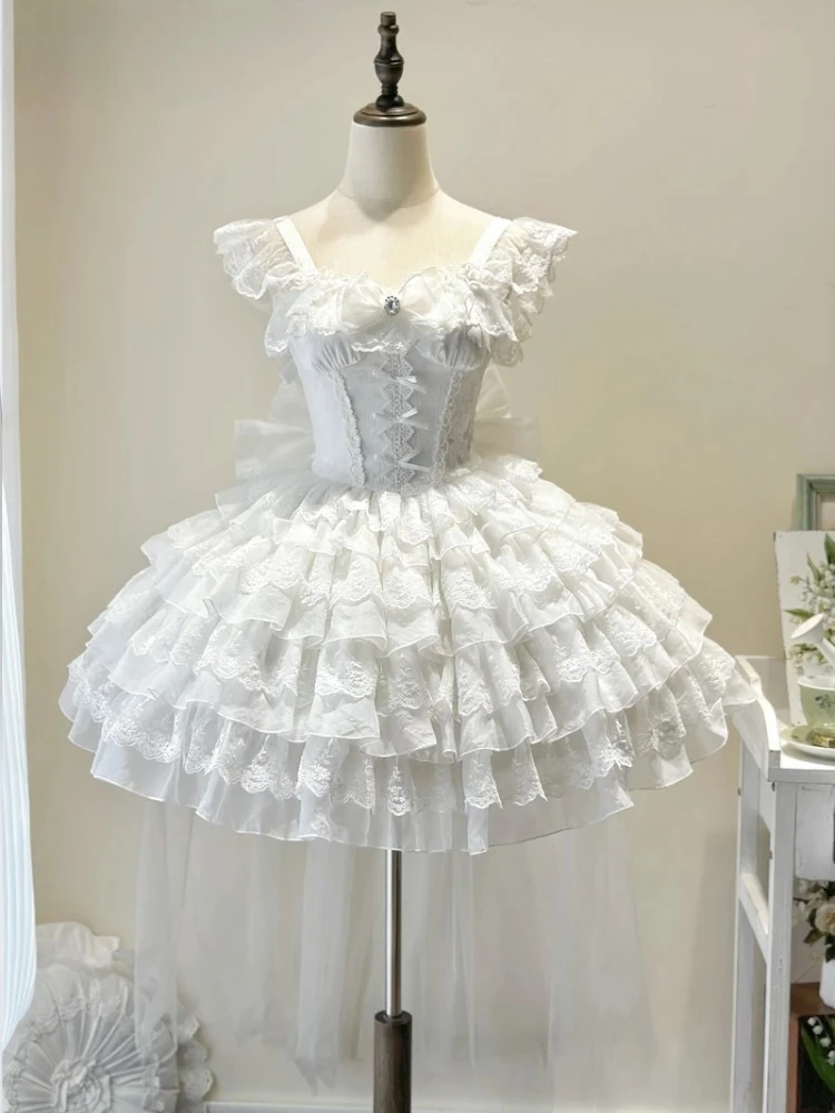 

New Sweet Women's Multilayer Party Wedding Jsk Suspender Dress Original Ballet Style Lolita Princess Dress Black and White