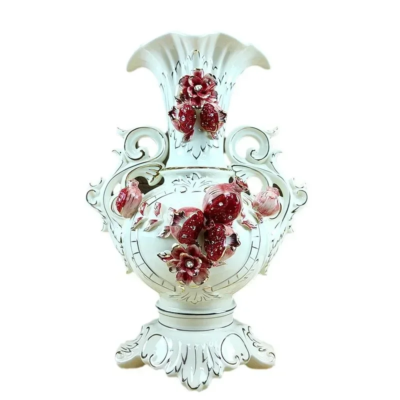 European large vase flower arrangement ceramic gilt pomegranate entrance living room ornament binaural vase