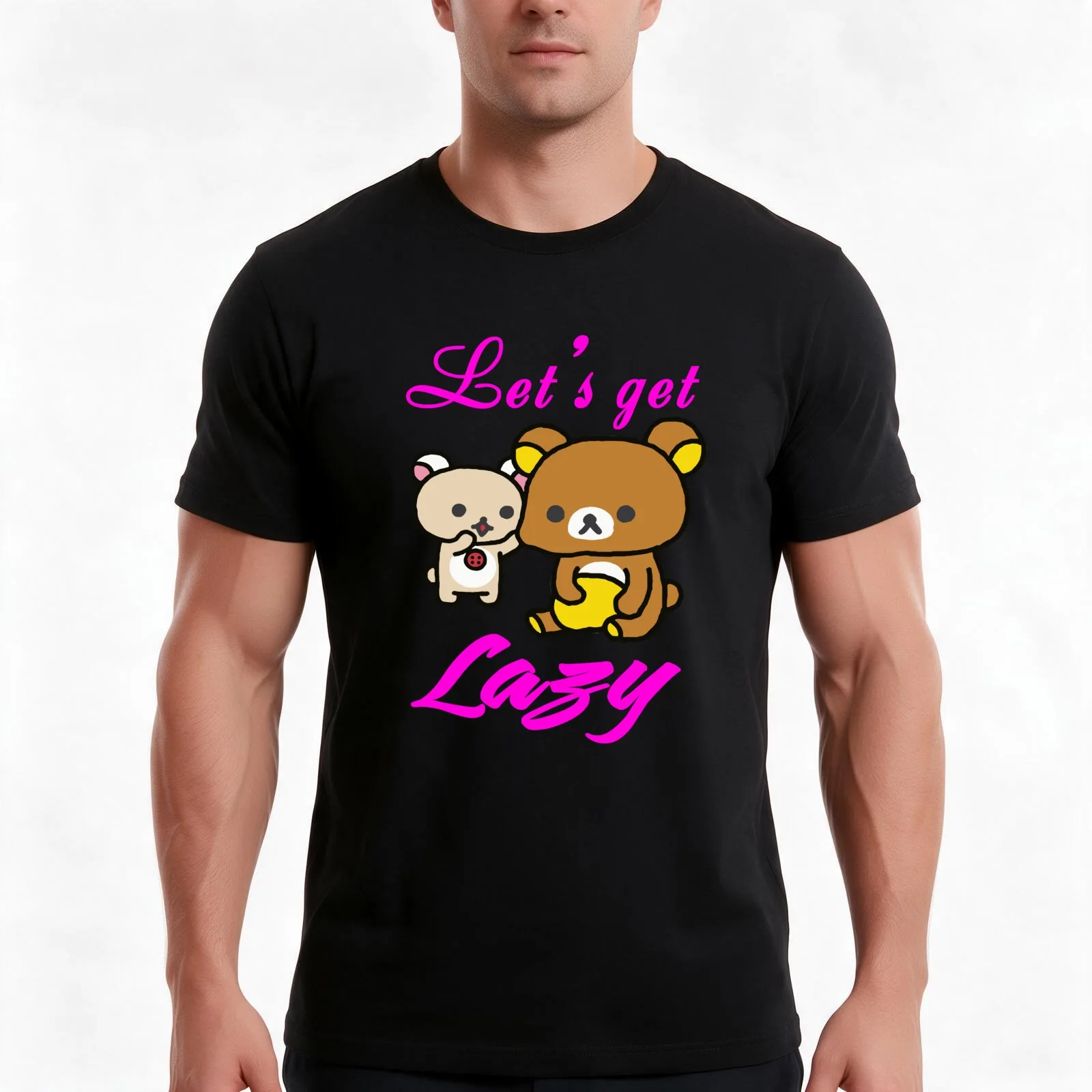 Rilakkuma Lets Get Lazy T-Shirt Summer Casual Cotton Tee Oversized Streetwear Tops Vintage Graphic Print Unisex Men Women