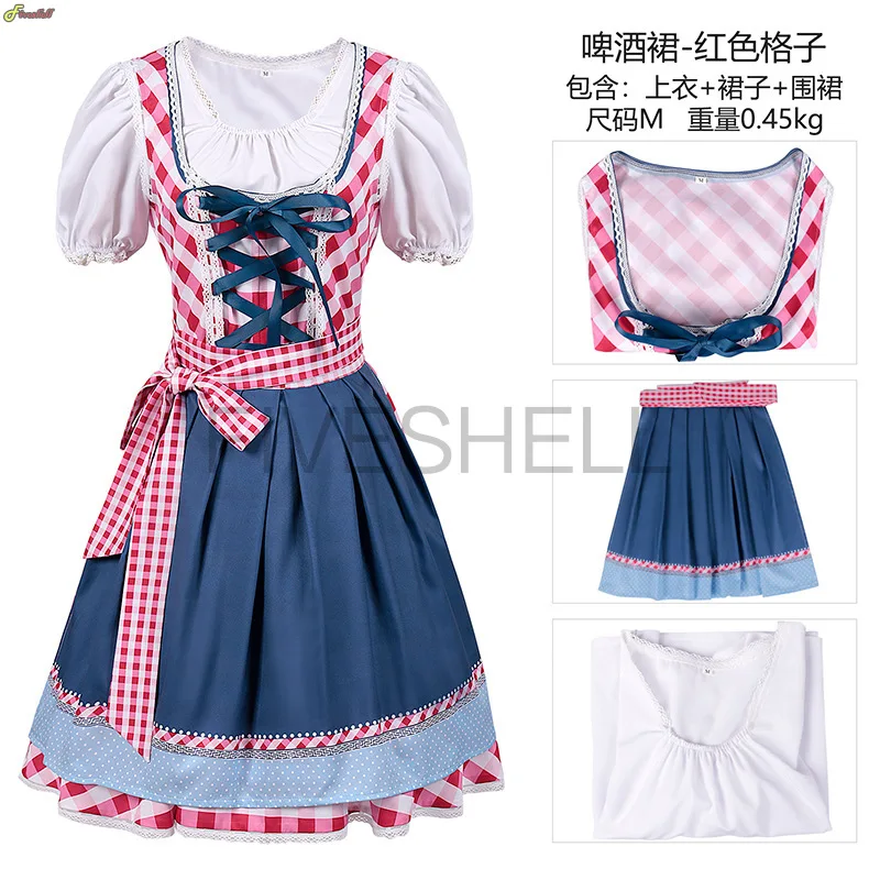 Halloween Christmas Ladies\'s Oktoberfest Beer German Bavarian Dress Square Neck Apron Cosplay Costume Party Dresses for Women