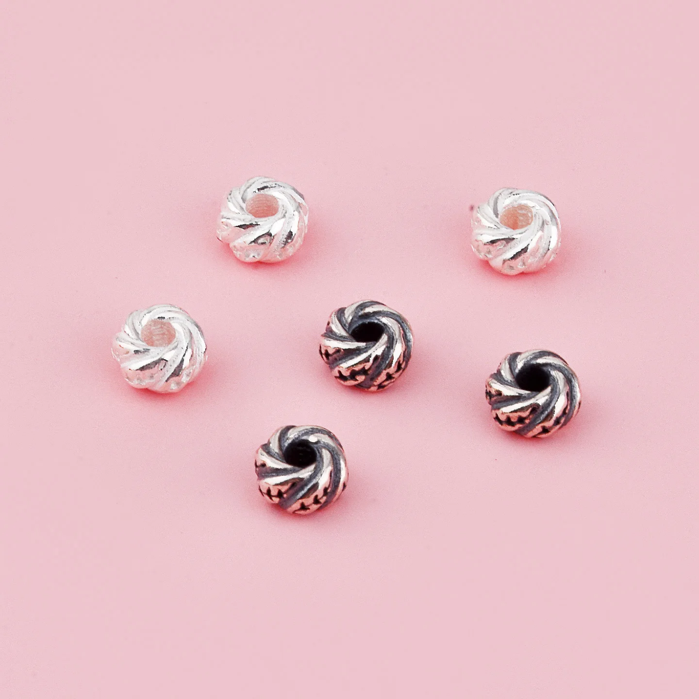S925 sterling silver retro small hot wheels rotating bead DIY braided rope bracelet accessories