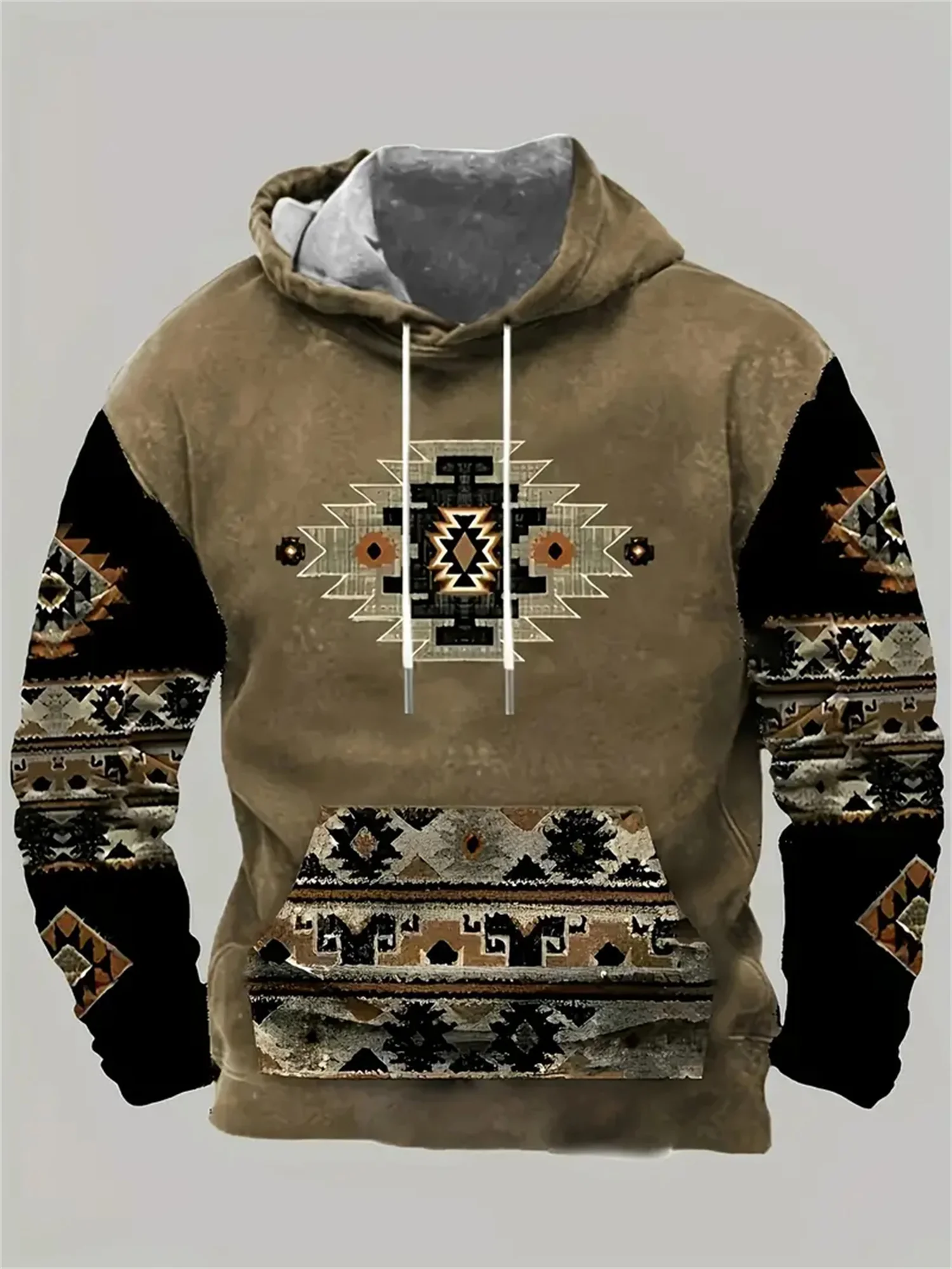 Men's hoodie ethnic totem 3D printing retro hoodie men autumn and winter leisure street retro men's warm hoodie