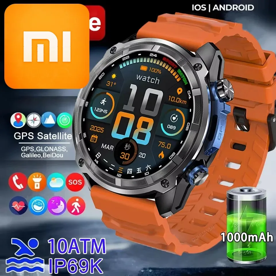

Смарт-часы Xiaomi 2026 для мужчин с GPS, офлайн-картами, встроенным GPS, 4 ГБ памяти, HD Gorilla, водонепроницаемостью 10ATM, Bluetooth-звонками