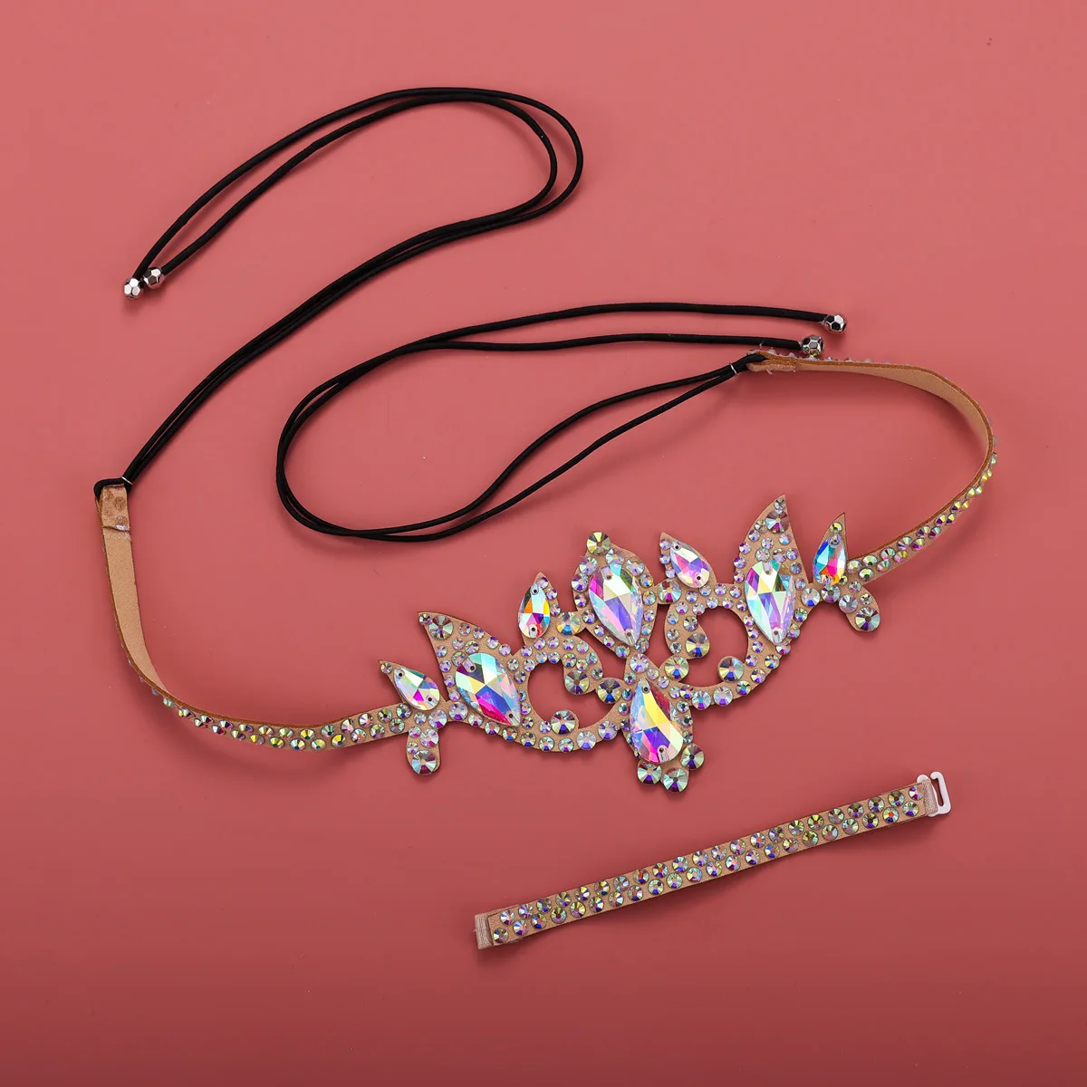 Diadema elástica hecha a mano con cuentas de diamantes de imitación de cristal para mujer, joyería para el cabello, accesorio de disfraz de danza del vientre, colorido