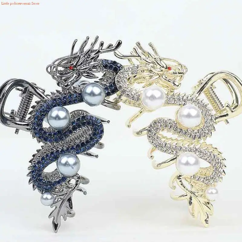 F92D Girls Festive Chinese Zodiac Dragon Claw Clip New Year Diamante Hairpin Cool Claw Clip Blingbling Full Rhinestones