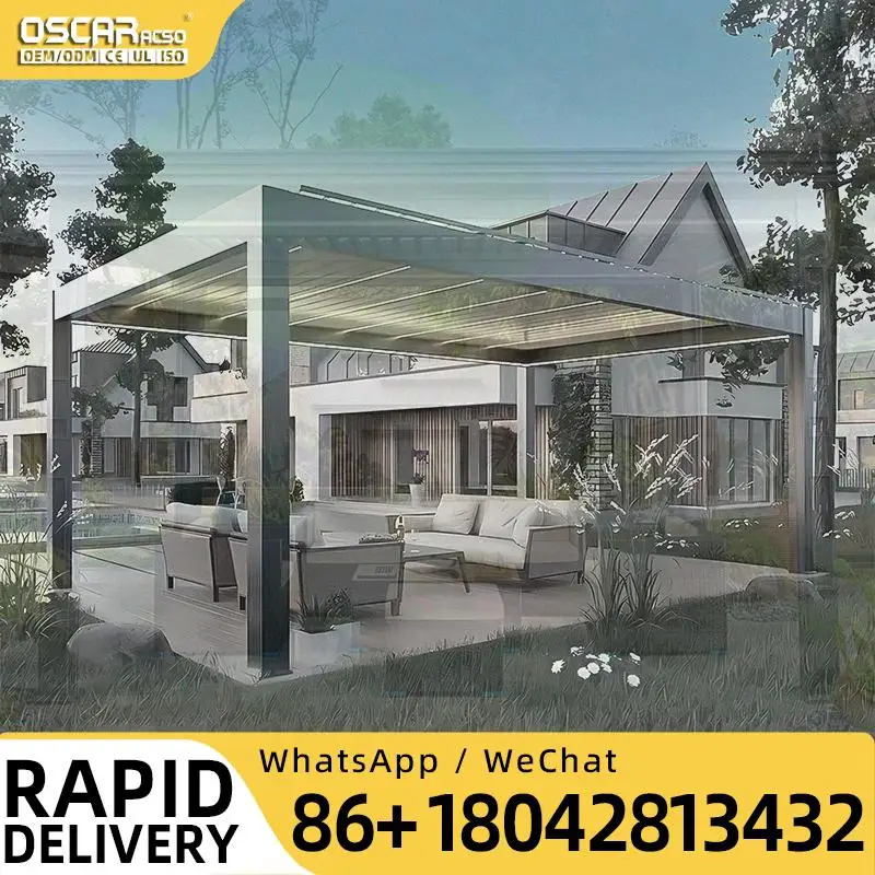 Aluminum Alloy Motorized Rainproof Patio Garden Backyard Europe America Villa Smart Stylish Gazebo Canopy Party BBQ Relaxation p
