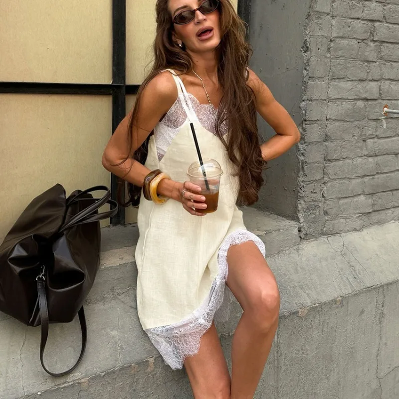 Tuularose Fashion Lace Dresses Summer New Lace Patchwork Sleeveless Backless Dresses Elegant Streetwear Women's Party Dresses