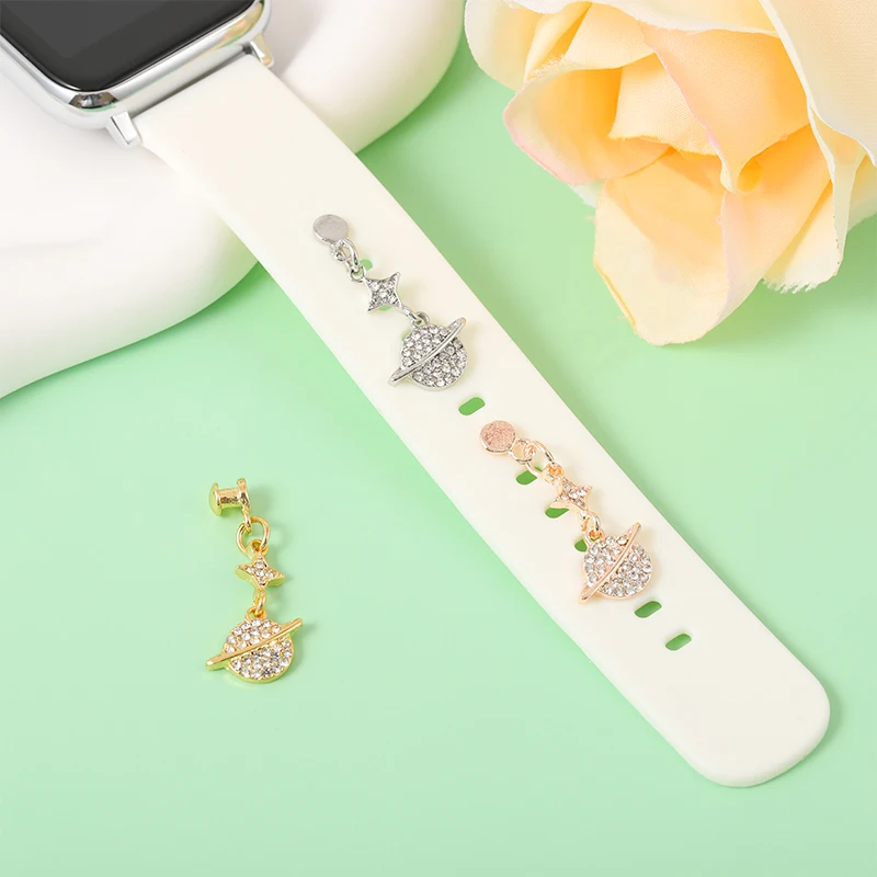 Encantos de metal para Apple Watch Band, Pulseira De Silicone Decorativa, Jóias para Pulseira Iwatch, Decoração Pingente De Unhas