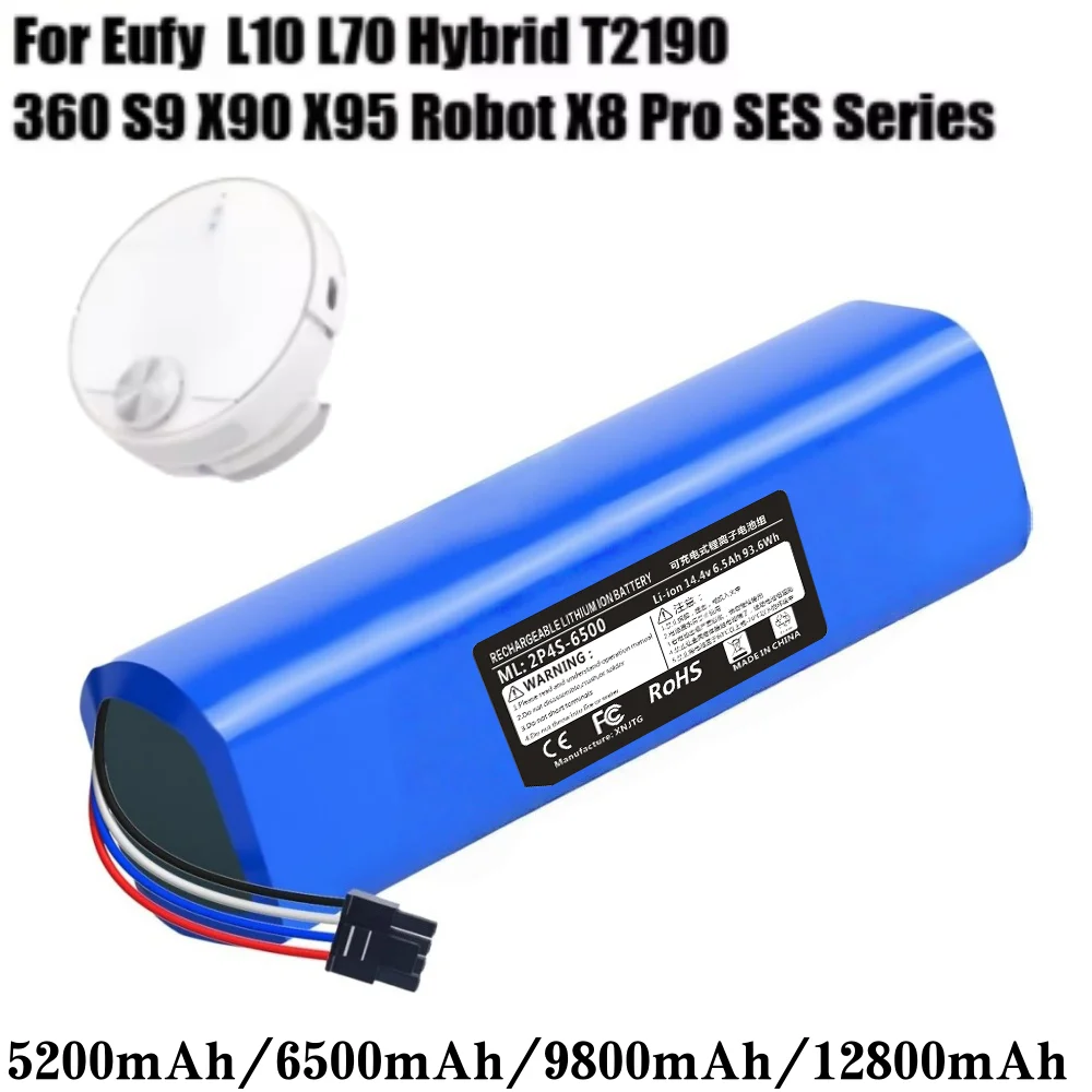 

14.4V 5200mAh/6500mAh/9800mAh/12800mAh Li-ion Battery with BMS for Eufy Robovac L70 Hybrid T2190/T2190G21 INR18650 M26-4S2P