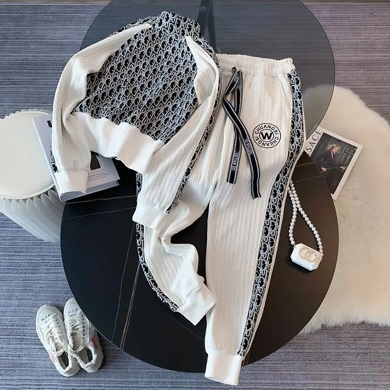Ensemble de survêtement deux pièces imprimé rétro pour femme, veste à glissière à manches longues, pantalon Wstring de proximité, tenues de sport à