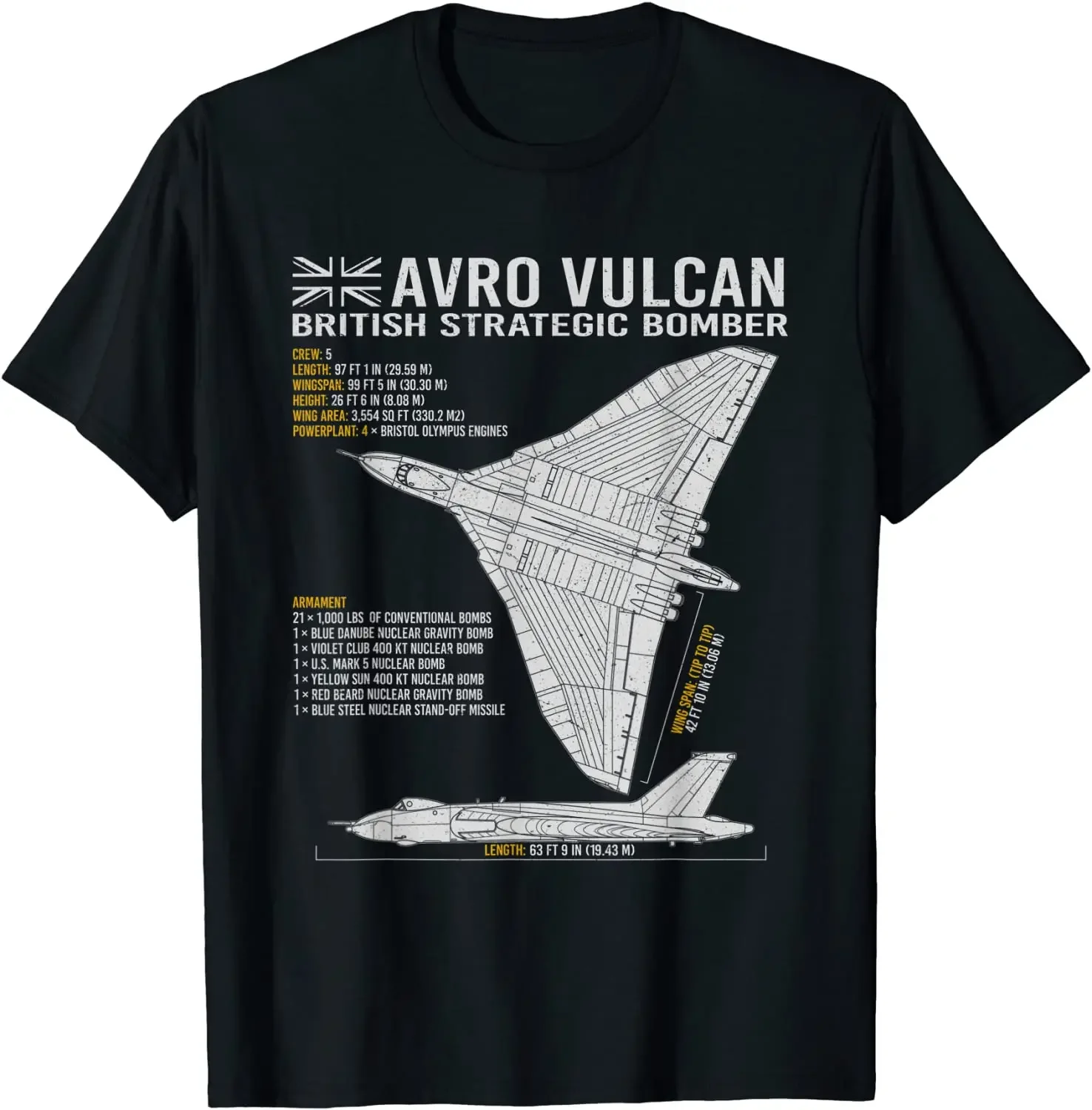 

Vulcan Bomber RAF Airplane Aircraft War Plane Blueprint T-Shirt Short Sleeve Casual Cotton O-Neck Summer Tees
