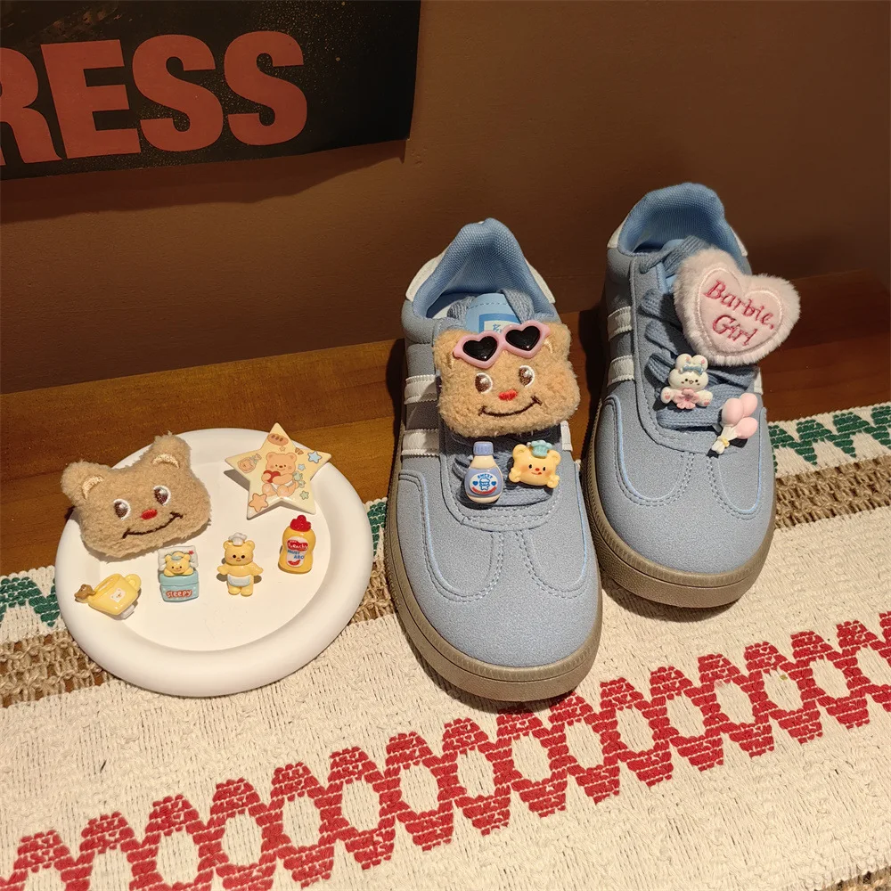 Lovely Creamy Butter Bear Decorative Buckle for Shoes Detachable Plush Shoelace Decoration Boys Girls Kids Sneakers Accessories