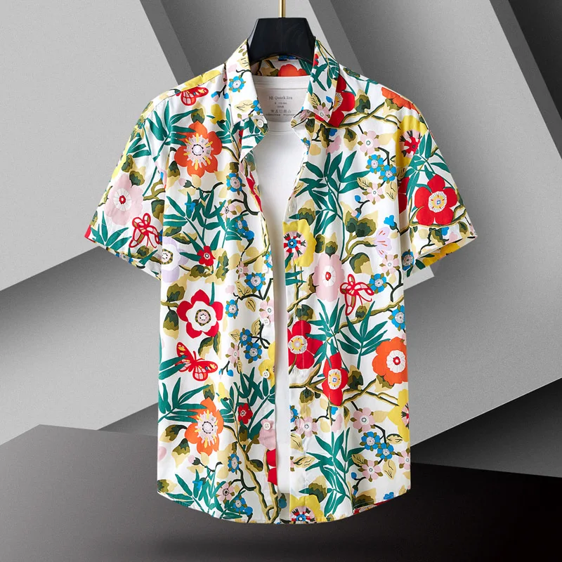 

New Pure Cotton Printed Short Sleeved Shirt for Men Stylish Summer Short Sleeved Shirt for Men Floral Short Sleeved Shirt for Me