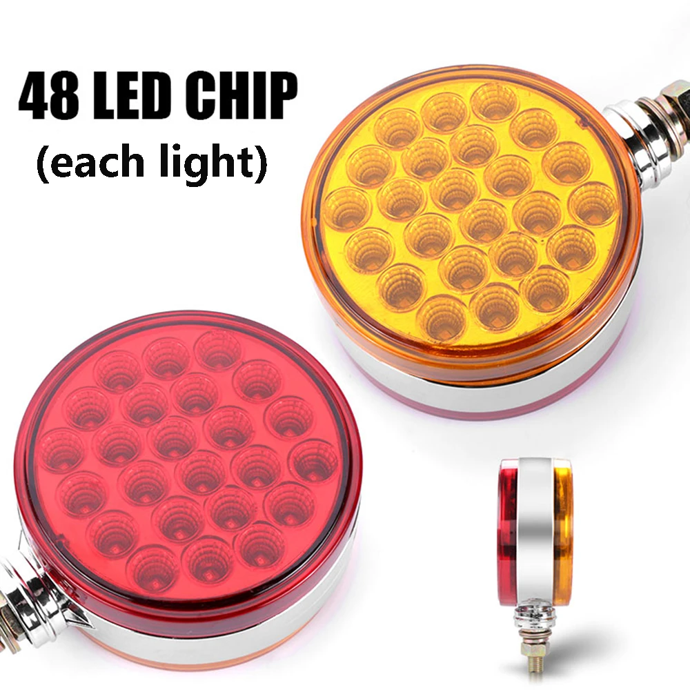 2pcs 12V 48LED Car Stop Turn Signal Lights Amber & Red Side Marker Lights Waterproof for Peterbilt, Western Star, Volvo, Paccar