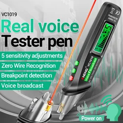 Red Laser Voice Broadcast Detector de Tensão, VC1019, Caneta Sem Contato, Testador Elétrico, Medidor Tool, Detector de Tensão, 12-1000V Volt Atual