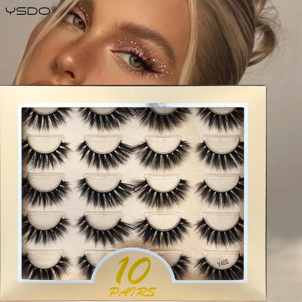 YSDO 3/16pair Fluffy Eyelashes Dramatic Smoky Cat Eye Lashes Natural Long Lashes Soft Faux Mink Lashes Flawless Makeup Look