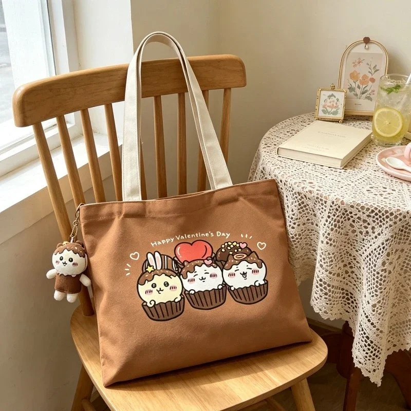 New Kawaii Chiikawa Open Top Canvas Tote Bag No Zipper with Inner Pocket Thick Wear Resistant Roomy Clear Pattern CommuteOutings