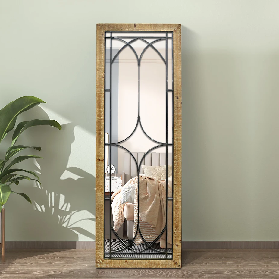 Antique Full-Length Rectangular Wall Hanging Home Decor Mirrors With Rustic Wooden Frame MDF For Bathroom Decor