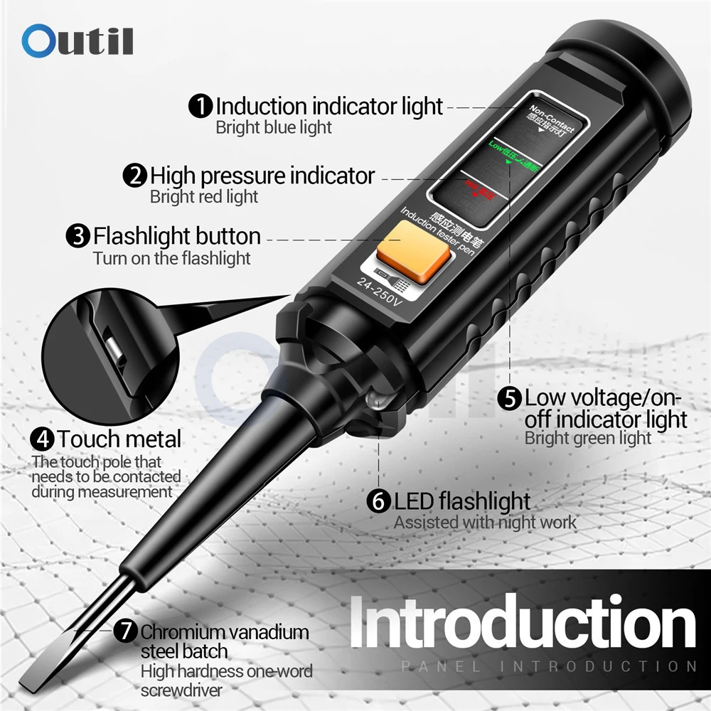 B15 Induction Teste Pen AC25-250V Highlight Color Light Professional AC Voltage Detection Electrician Screwdriver Testing Tools