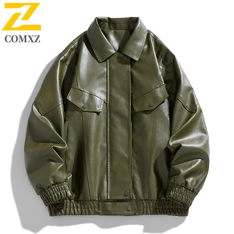

COMXZ PU Leather Jacket Men Fashion Classics Outdoors Hiphop Style Leather Coats Casual Wear Resistant Street Autumn Jackets