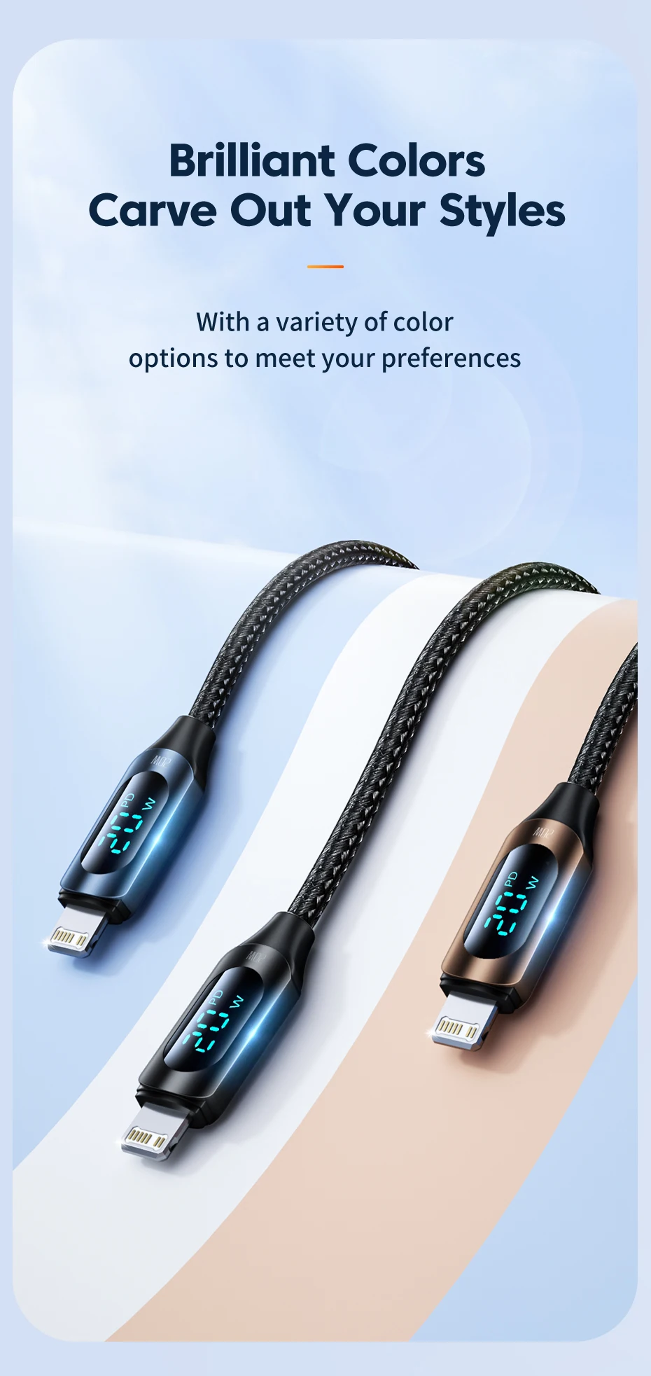 Toocki PD20W USB-C-Lightning-Kabel mit LED-Digitalanzeige, Schnellladekabel für iPhone 14 13 12 Pro Max 8 7, Typ C zu Lightning – Detail 11