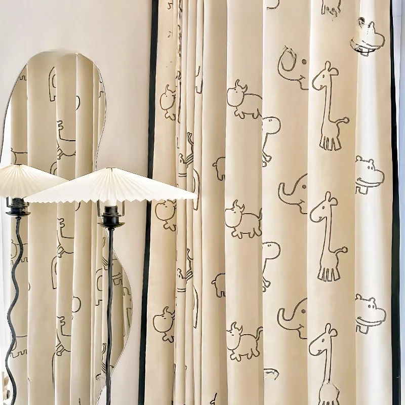 

Children's Room Nordic Ins Style Simple Hand-drawn Lines Cartoon Boy Girl Chenille Jacquard Curtains