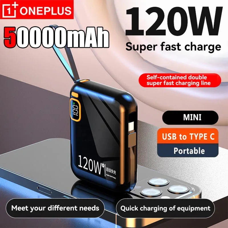 Oneplus PD120W Power Bank 50000mAh USB to TYPE C Cable Detachable Two-way Fast Charger Portable Powerbank For Iphone Samsung