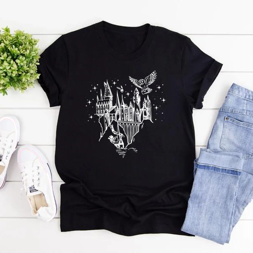 Wizard Castle T-Shirts Believe in Magic T-shirt Magical School Tee Women Short Sleeve Tshirts Wizard School T Shirt Bookish Gift