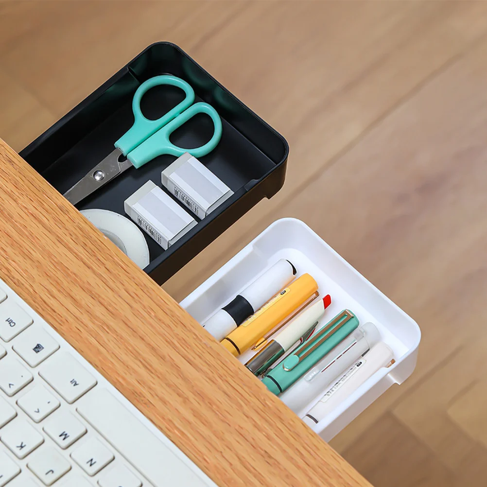 

2pcs Storage Box Self-Adhesive Under Desk Drawer For Pens Erasers Office Supplies Table Bottom Organizer Hidden Desktop