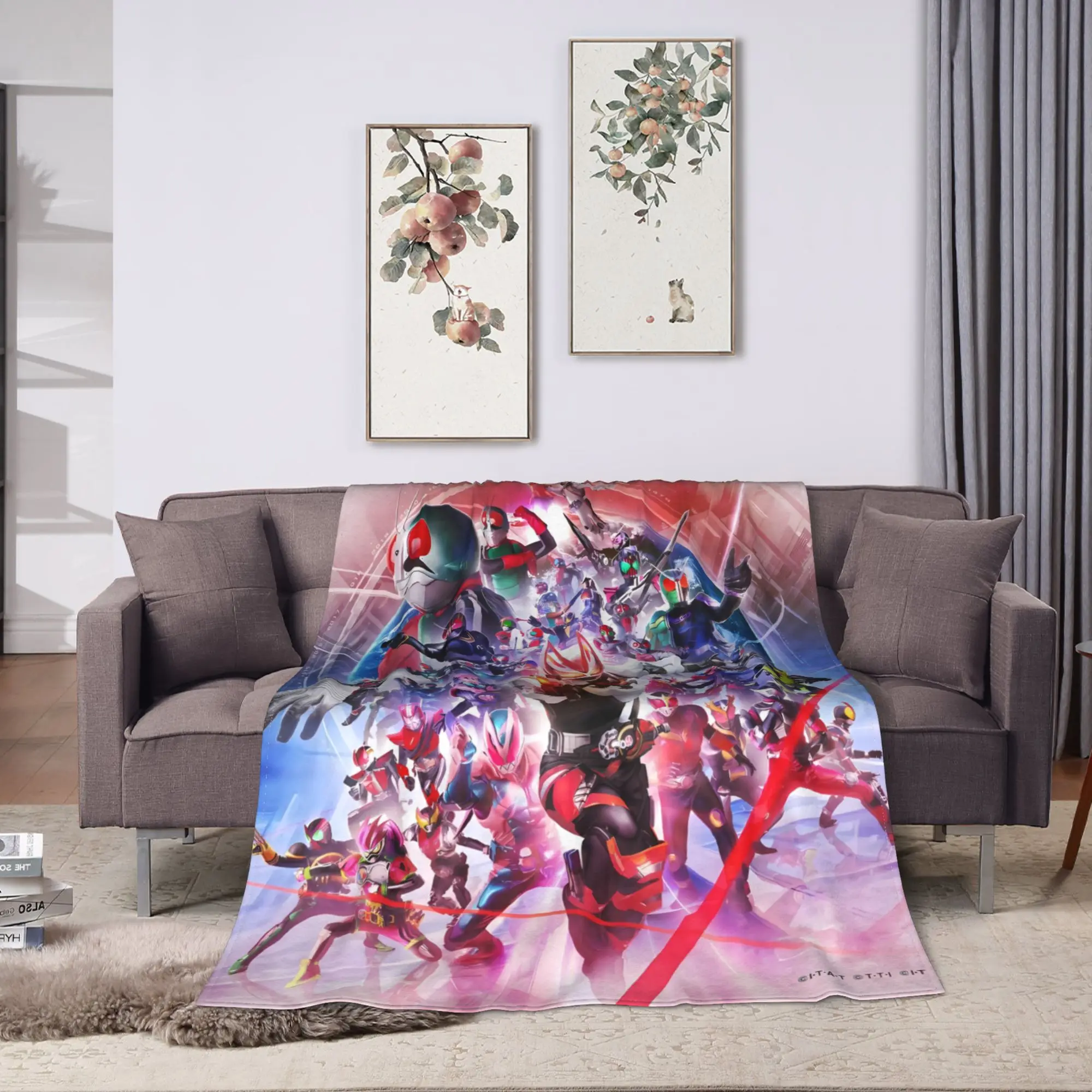 Dynamic Battle Scene Kamen Rider Manga Blankets Quality Soft Warm  Throw Blanket Spring Camping Couch Chair Graphic Bedspread