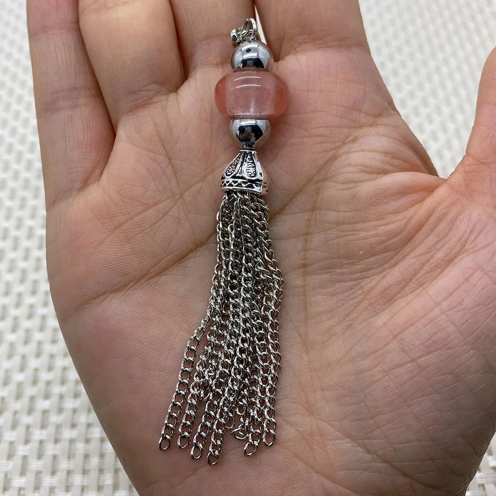 Fashion Bohemian Jewelry Semi Precious Stones Long Knotted Natural Tassel Pendant Necklace For Women Ethnic Necklace charms