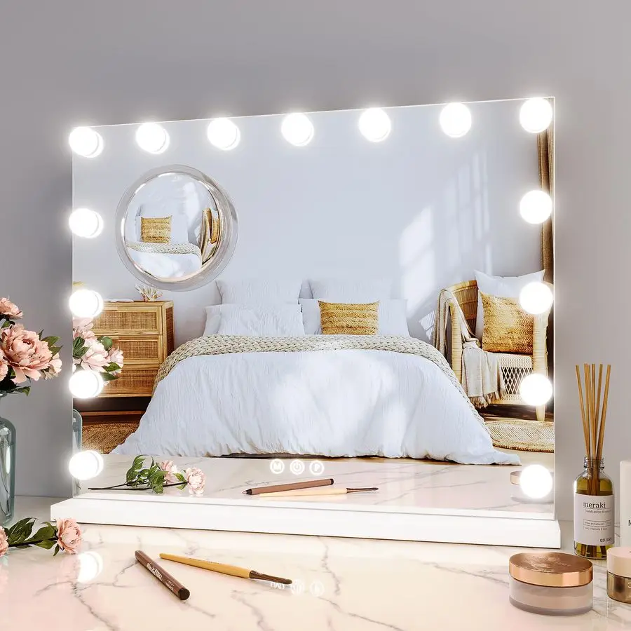 

Vanity Mirror with Lights, Lighted Mirror with 15 Dimmable LED Bulbs, Makeup Mirror with 3X Magnification, 3 Colors Modes,Touch