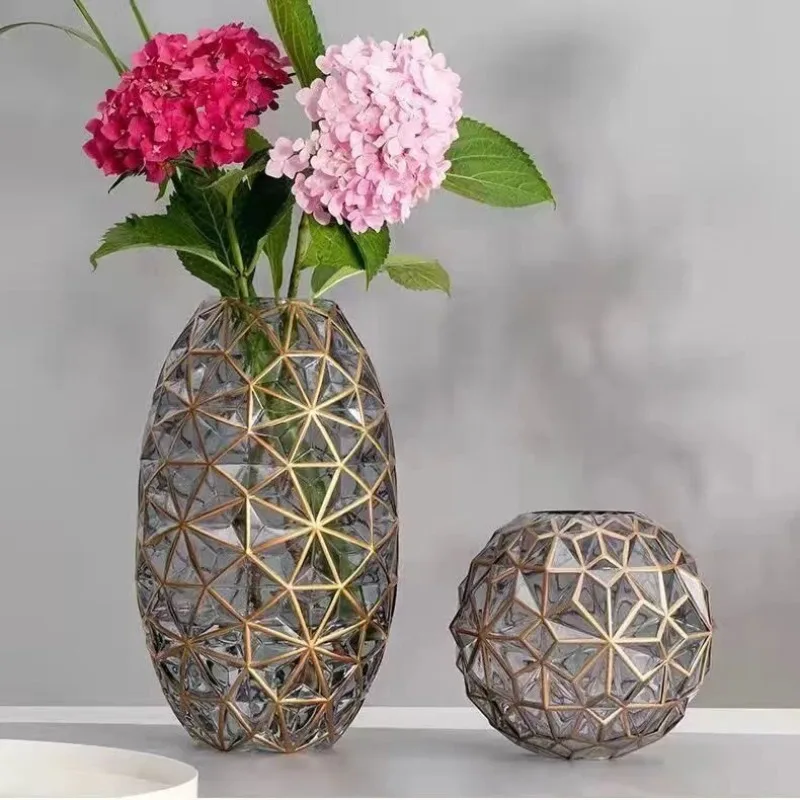 Handmade Gold-painted Hydrangea Glass Vase Living Room Dining Room Decoration Entrance Ornament