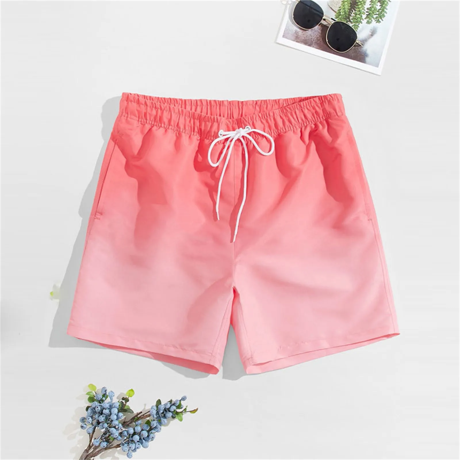 Men's Spring And Summer Solid Color Gradient Drawstring Quick Drying Breathable Beach Pants Casual Mens Running Shorts Pockets